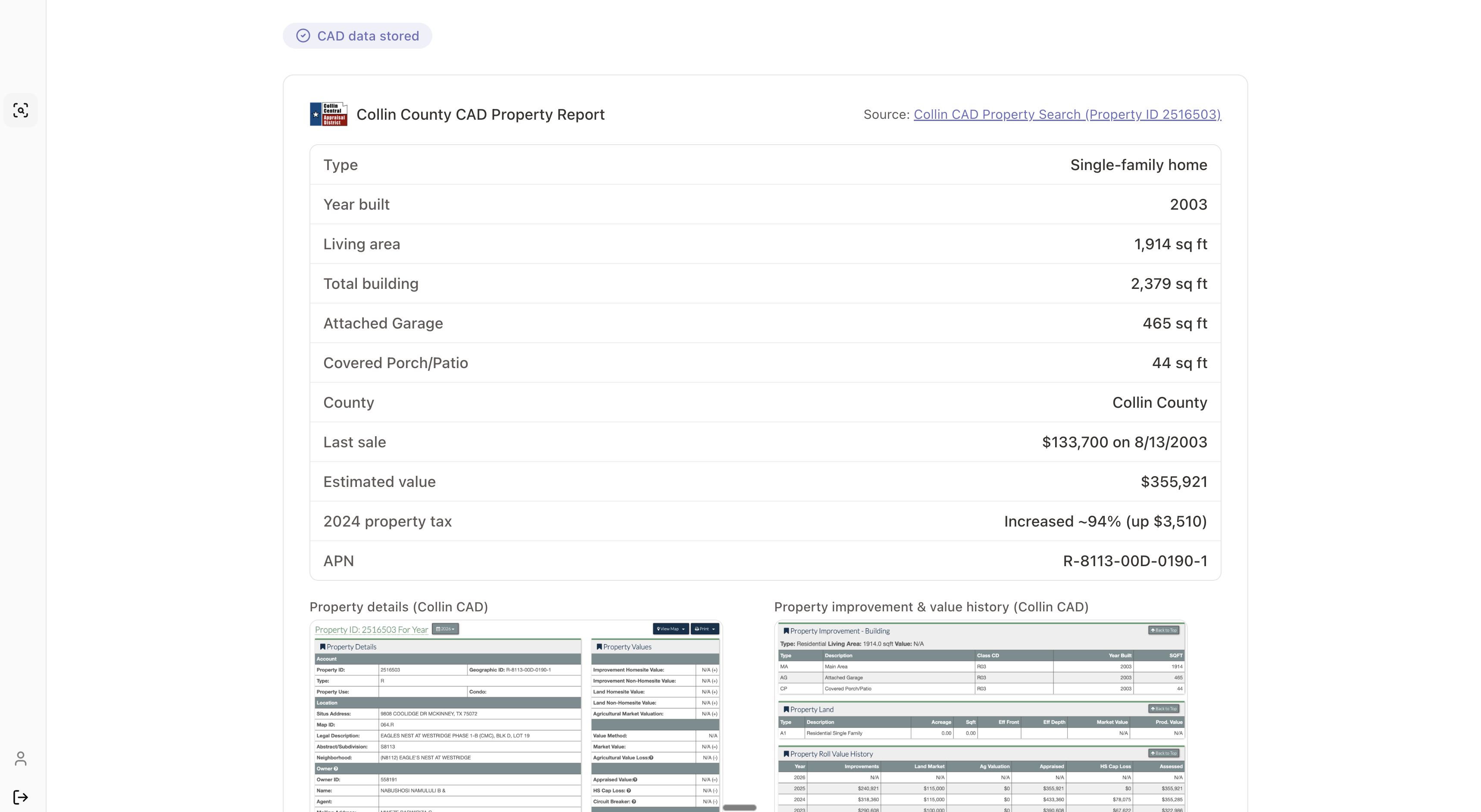 CAD property report