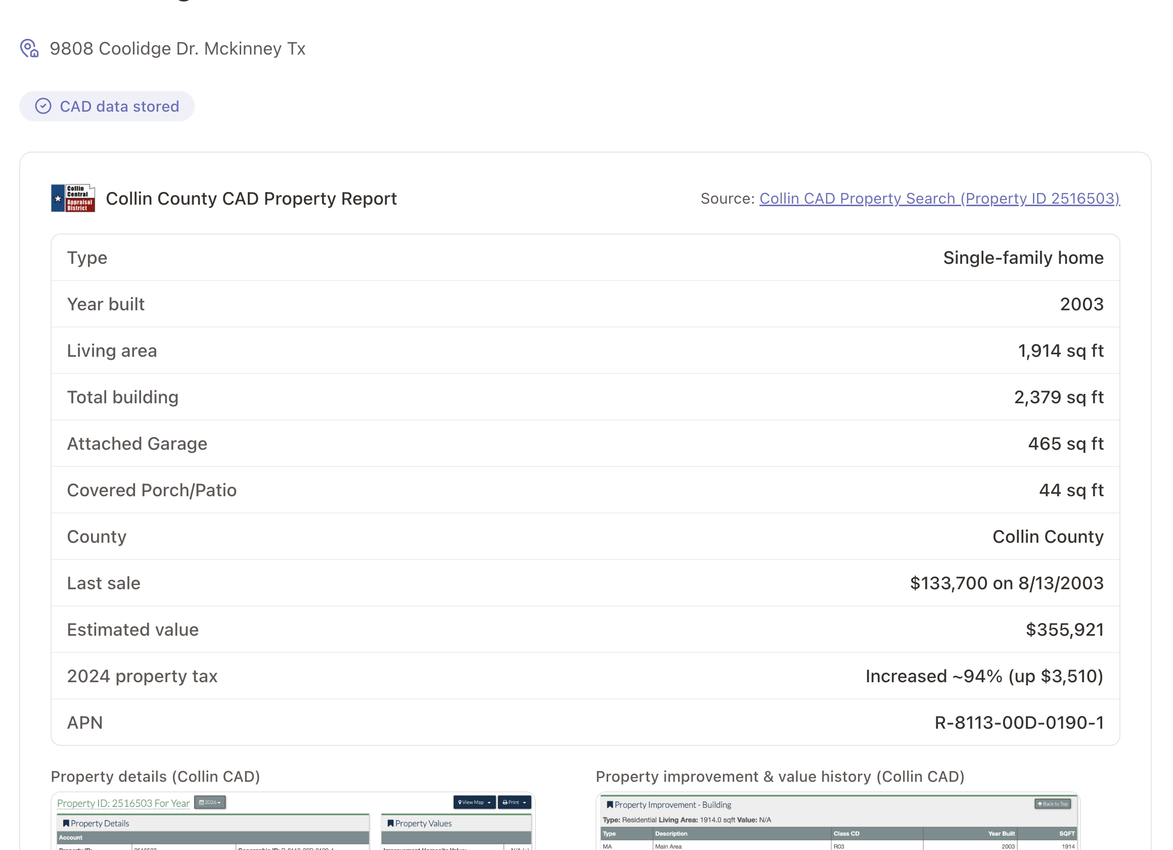 CAD property report